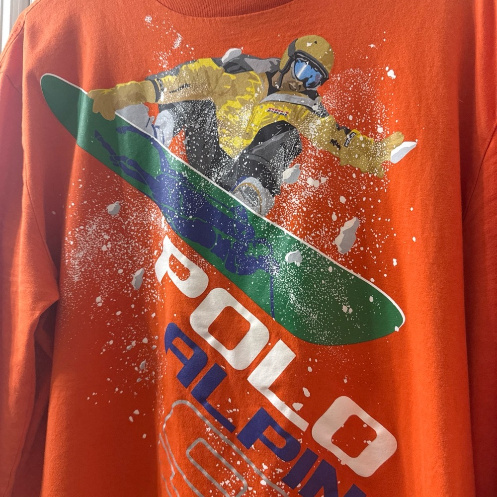 Orange Snowboard Graphic Long Sleeve Shirt POLO ALPINE SKI RARE